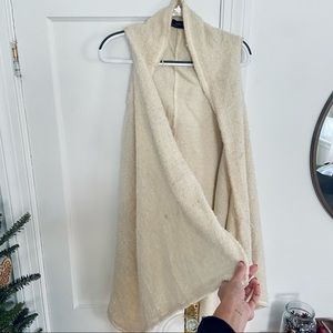 Zara Ivory Boucle Long Drapey Oversized Sweater Vest Jacket S